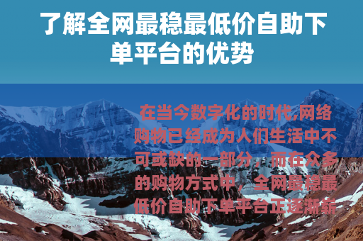 了解全网最稳最低价自助下单平台的优势