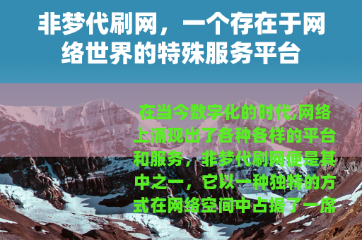 非梦代刷网，一个存在于网络世界的特殊服务平台