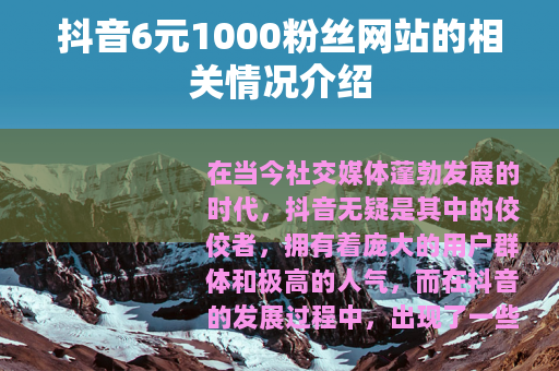 抖音6元1000粉丝网站的相关情况介绍