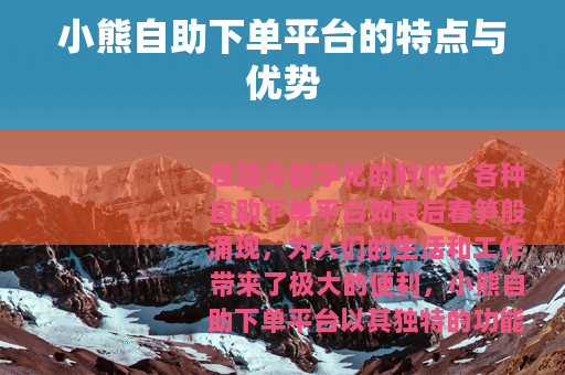 小熊自助下单平台的特点与优势
