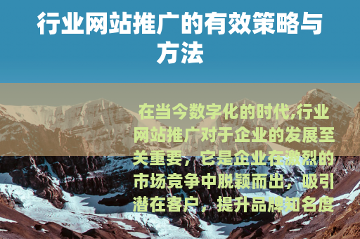 行业网站推广的有效策略与方法