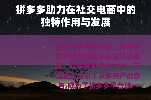 拼多多助力在社交电商中的独特作用与发展