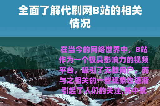全面了解代刷网B站的相关情况