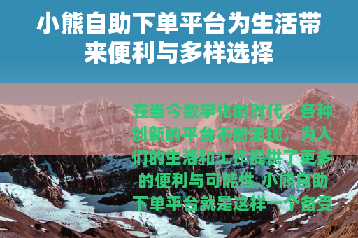 小熊自助下单平台为生活带来便利与多样选择
