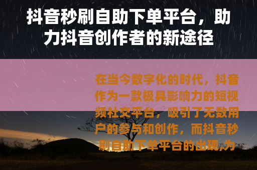 抖音秒刷自助下单平台，助力抖音创作者的新途径