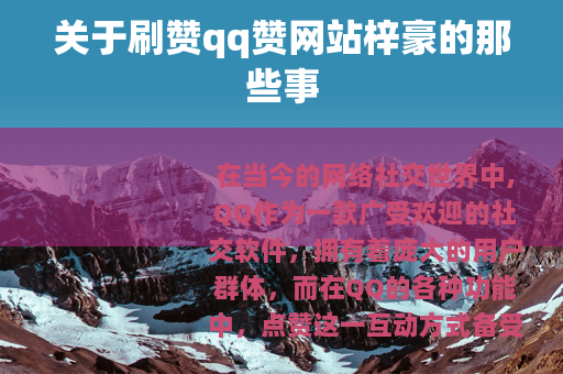 关于刷赞qq赞网站梓豪的那些事