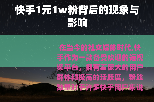 快手1元1w粉背后的现象与影响