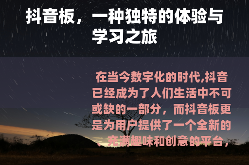抖音板，一种独特的体验与学习之旅