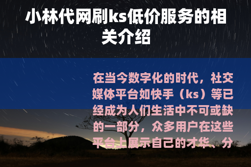 小林代网刷ks低价服务的相关介绍