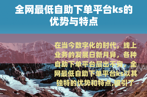 全网最低自助下单平台ks的优势与特点