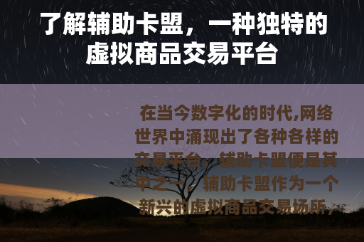 了解辅助卡盟，一种独特的虚拟商品交易平台