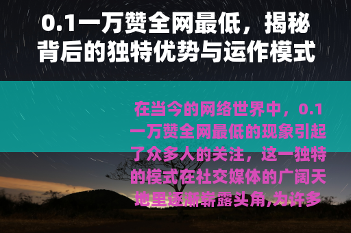 0.1一万赞全网最低，揭秘背后的独特优势与运作模式