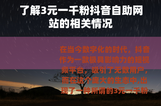 了解3元一千粉抖音自助网站的相关情况