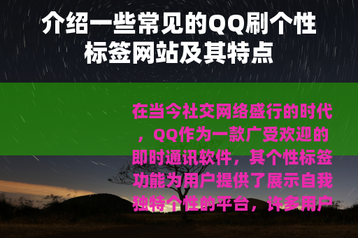 介绍一些常见的QQ刷个性标签网站及其特点