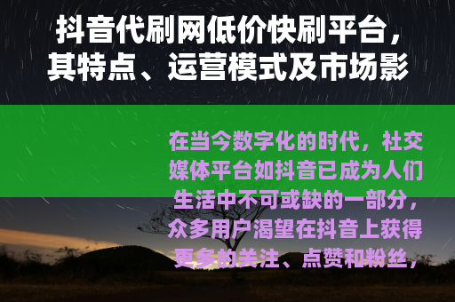 抖音代刷网低价快刷平台，其特点、运营模式及市场影响