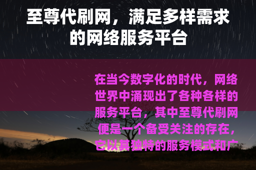 至尊代刷网，满足多样需求的网络服务平台