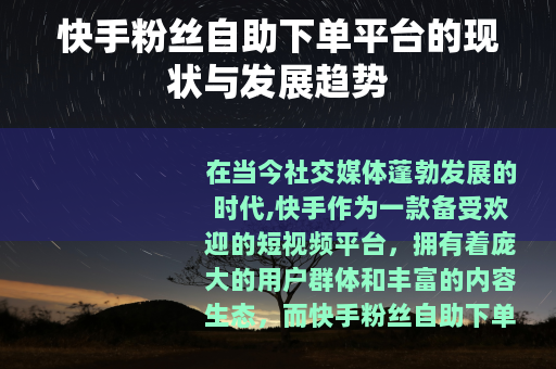 快手粉丝自助下单平台的现状与发展趋势