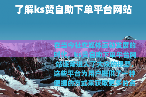 了解ks赞自助下单平台网站