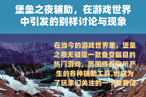 堡垒之夜辅助，在游戏世界中引发的别样讨论与现象