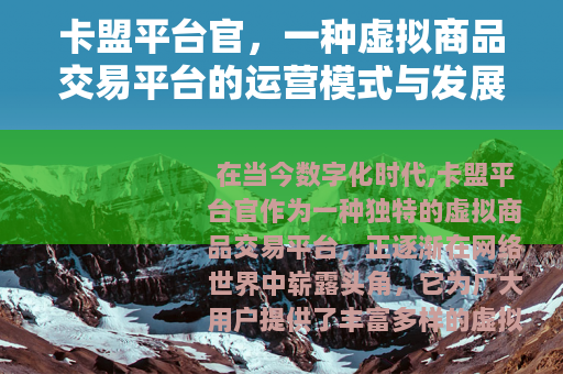 卡盟平台官，一种虚拟商品交易平台的运营模式与发展前景