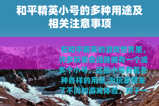和平精英小号的多种用途及相关注意事项
