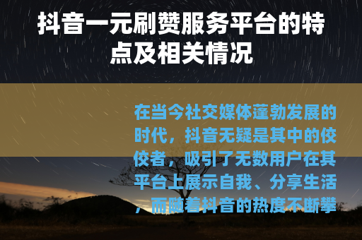 抖音一元刷赞服务平台的特点及相关情况