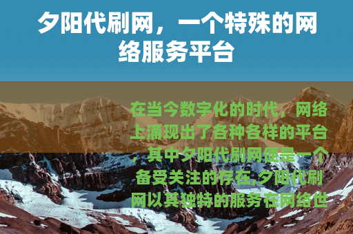 夕阳代刷网，一个特殊的网络服务平台