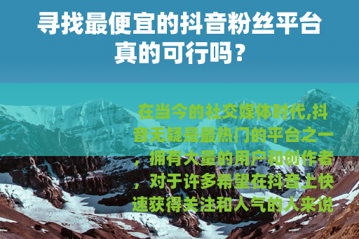 寻找最便宜的抖音粉丝平台真的可行吗？