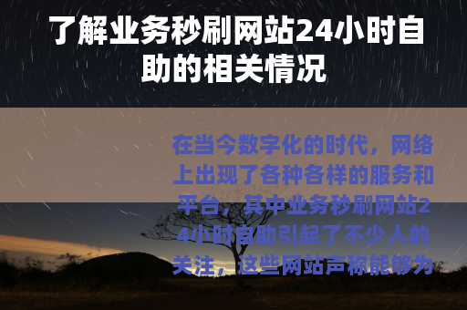 了解业务秒刷网站24小时自助的相关情况