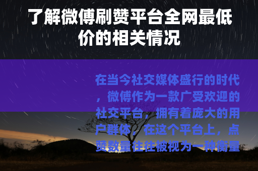了解微傅刷赞平台全网最低价的相关情况