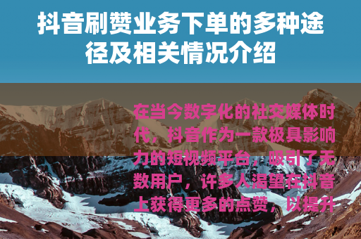 抖音刷赞业务下单的多种途径及相关情况介绍