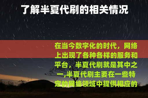了解半夏代刷的相关情况