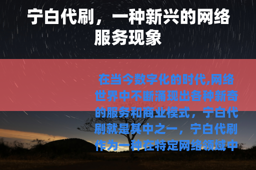 宁白代刷，一种新兴的网络服务现象