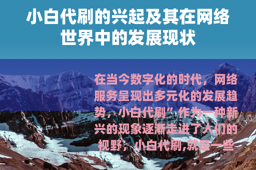 小白代刷的兴起及其在网络世界中的发展现状