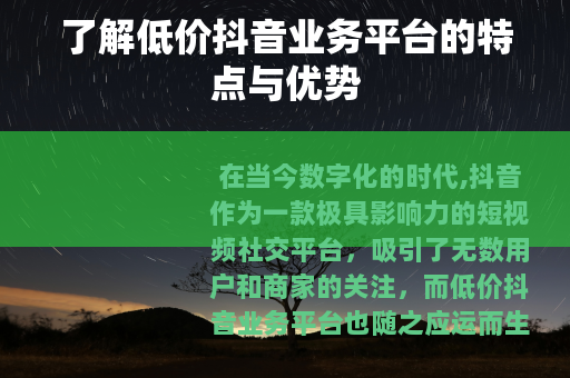 了解低价抖音业务平台的特点与优势