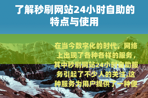 了解秒刷网站24小时自助的特点与使用