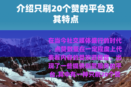 介绍只刷20个赞的平台及其特点