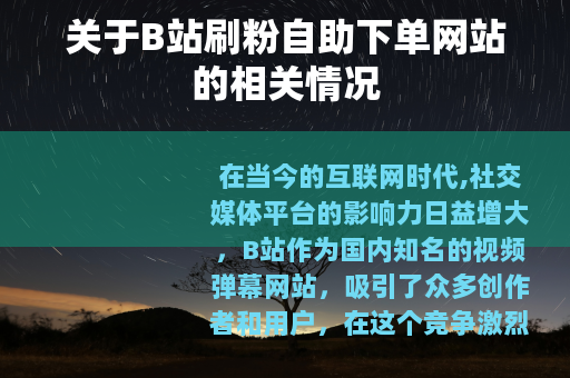 关于B站刷粉自助下单网站的相关情况