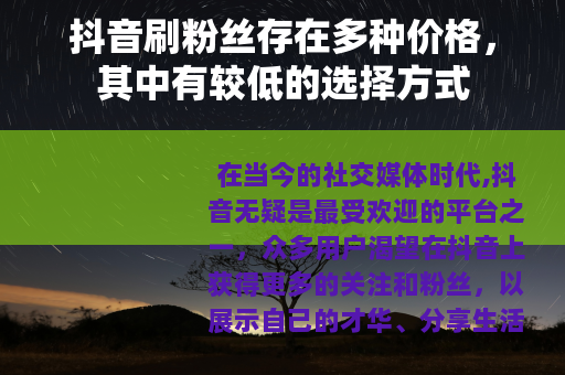 抖音刷粉丝存在多种价格，其中有较低的选择方式
