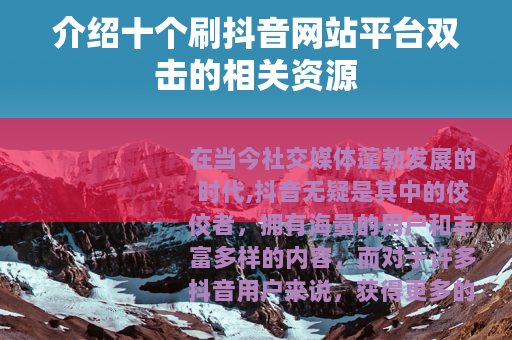 介绍十个刷抖音网站平台双击的相关资源