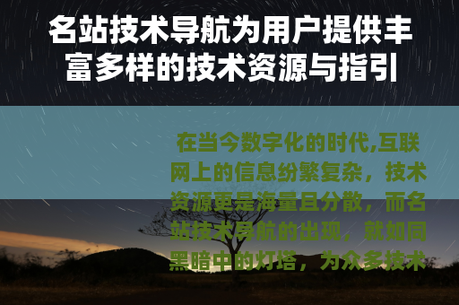 名站技术导航为用户提供丰富多样的技术资源与指引