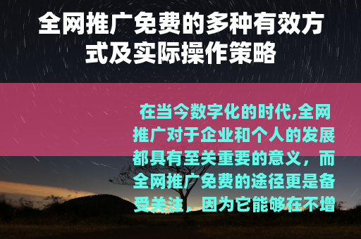 全网推广免费的多种有效方式及实际操作策略