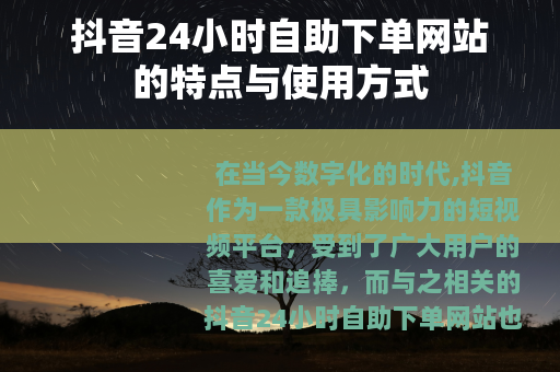 抖音24小时自助下单网站的特点与使用方式