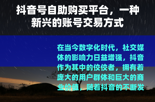 抖音号自助购买平台，一种新兴的账号交易方式