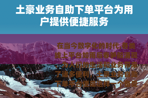 土豪业务自助下单平台为用户提供便捷服务