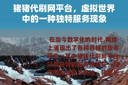 猪猪代刷网平台，虚拟世界中的一种独特服务现象