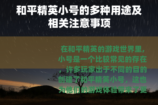 和平精英小号的多种用途及相关注意事项