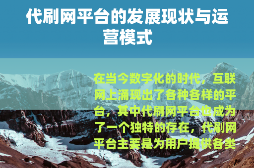 代刷网平台的发展现状与运营模式