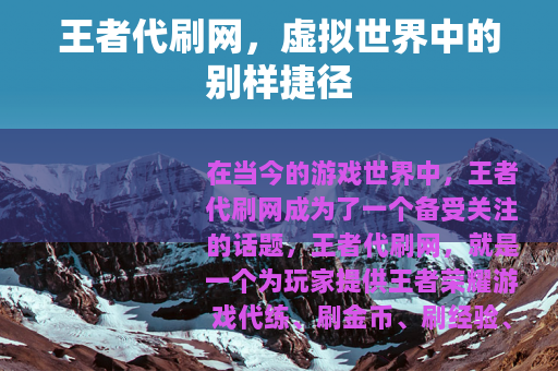 王者代刷网，虚拟世界中的别样捷径