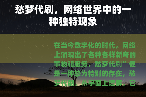 愁梦代刷，网络世界中的一种独特现象